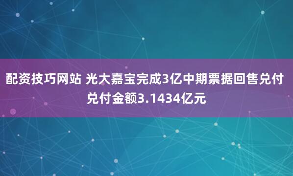 配资技巧网站 光大嘉宝完成3亿中期票据回售兑付 兑付金额3.1434亿元